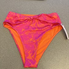Victoria Secret, Knotted High-Waist Cheeky Bikini Bottom. Pink Palm. S/P. NWT