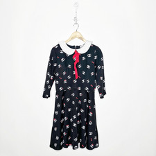 Unique Vintage Panda Bear Black Collared Bow Tie Dress Kawaii womens XL 14