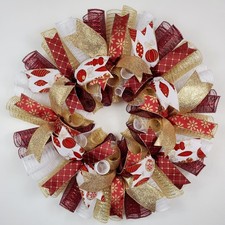 Christmas Front Door Wreath, Seasonal Home Decor, Red  Gold Holiday Decoration