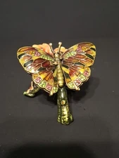 Beautiful DUAL HINGED BUTTERFLY Trinket Box Enamel Jeweled