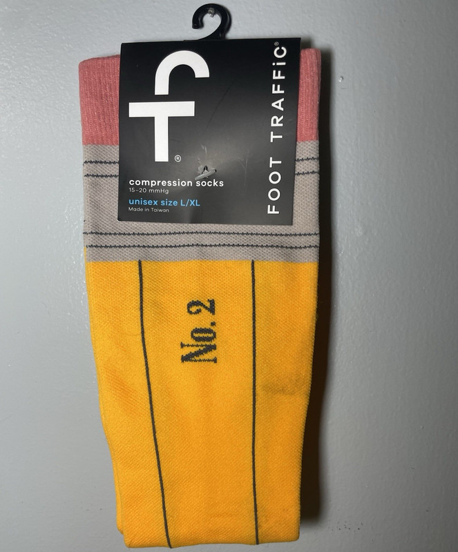 Foot Traffic Compression Socks 15-20 mmHg Unisex L/XL Yellow/Gray/Pink NWTS
