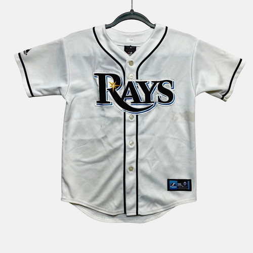 Majestic Tampa Bay Rays Jersey Boys Medium MLB White Crawford #13 Vintage