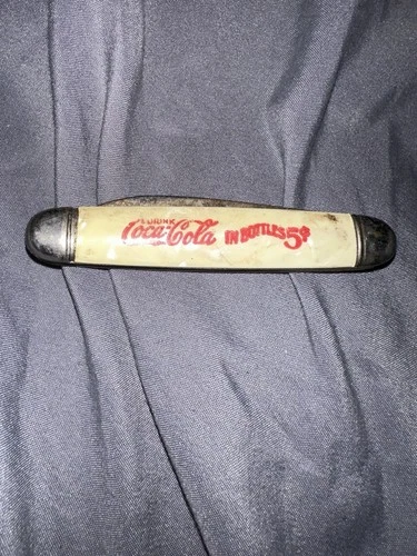 Vintage Coca Cola At All Fountains Advertising Pocket Knife 5 Cent USA White
