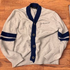 Calvin Klein Jeans Cardigan Sweater Blue Boys Stripe Button Up Knit Beige