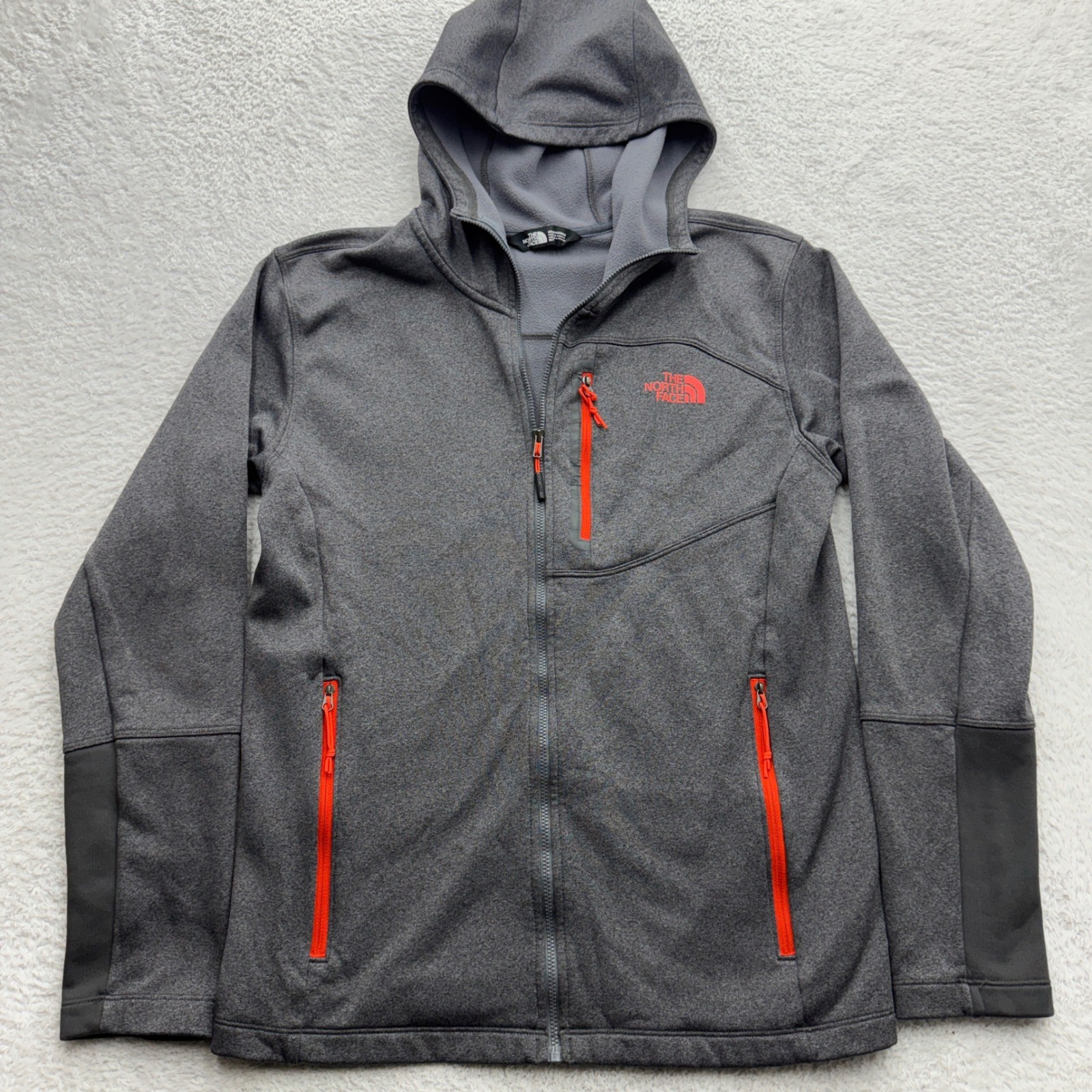 The North Face Mens Gray Orange Full Zip Fleece Hooded Jacket Size M Medium