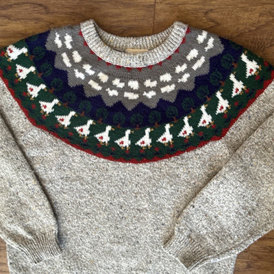 Vtg Ducks Fisherman Womens Sweater Acrylic Wool Blend Geese Euro Size 38 US MED