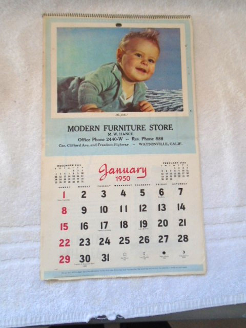 Vintage 1950 Advertising Wall Calendar Modern Furniture Store, Ca.