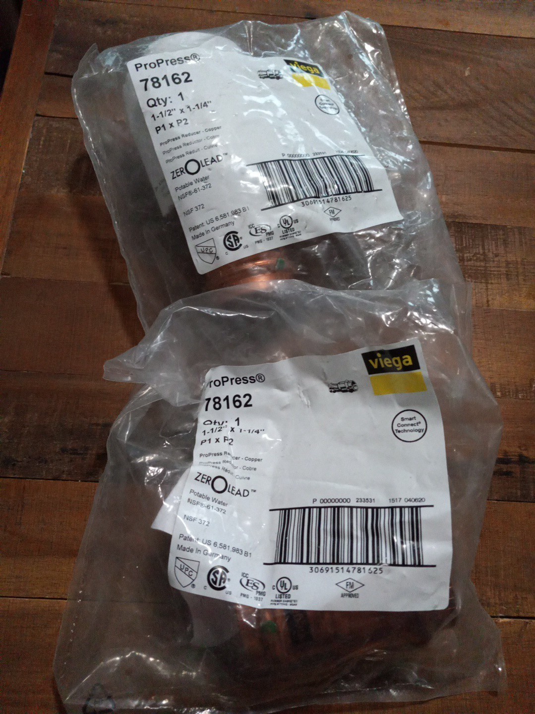 Viega ProPress 78162 1-1/2" x 1-1/4" Copper Reducer Lot Of 2. Plumbing HVAC Part