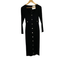 Michael Kors Women Ribbed Stretch-Knit Midi Dress Basic Sleeved Black S
