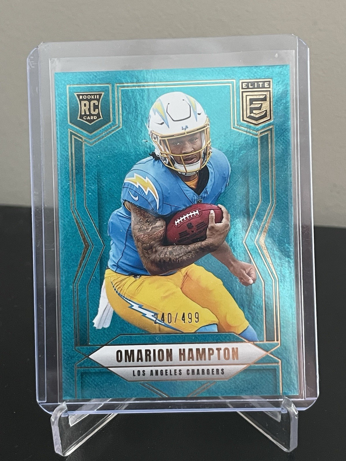 Omarion Hampton 2025 Panini Donruss Elite - Rookies #132 Teal Matrix /499 (RC)