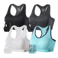 Racerback Sports Bras Pack of 4- Padded Seamless High Impact Support for Yoga...