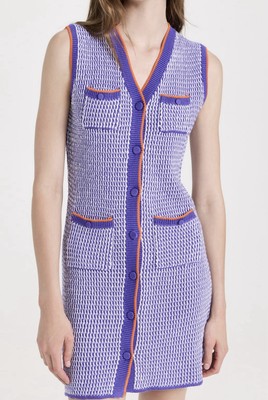 Kule Women s Virginie Knit Button Front Dress  Sz L New In Purple/White/Poppy