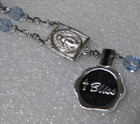 BLISS Rosary Rhodium Plated 21 IN PEWTER middle medal  blue bead handmade — photo 4