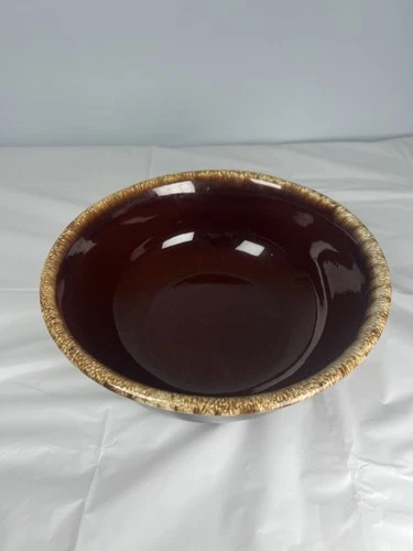 Vintage 10-1/4” Hull USA Serving Dish Bowl.  Brown Drip Glaze Oven Proof HP & Co