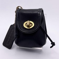 COACH Key Holder Coin Case Leather Black Turn Lock Charm Vintage Logo From Japan
