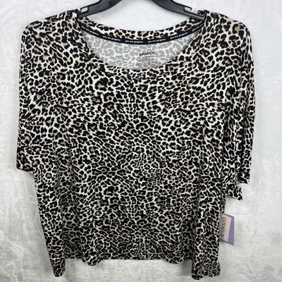Joyspun Women's Animal Print T-Shirt Tee SS Brown Black Size 2X 18W-20W NEW