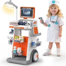 29 Pcs Kids Dentist Cart Play Set with Light and Costume - Role Play Medical Toy