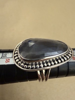 Sterling Silber facettierter grauer Saphir Statement Ring Perlenrand Größe 5,75
