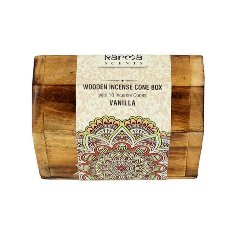 Vanilla Incense Cones – 10 Dhoop Cones in Wooden Jali Gift Box