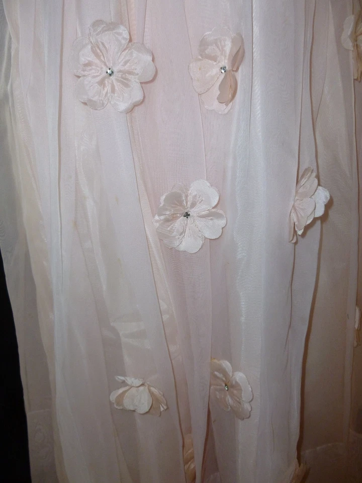 Vtg 1950s Soft Pink Strapless Prom Dress W/Flowers XS Cottagecore Fairy Romantic - Image 3 of 4