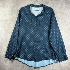 Magellan Fish Gear Fishing Shirt Womens Size 1X Blue Polka Dot Classic Fit 