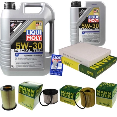 LIQUI MOLY, MANN-FILTER INSPEKTIONSKIT FILTER LIQUI MOLY ÖL 6L 5W-30 für Ford Kuga I C-Max DM2 2.0 TDCi