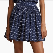 NWT Polo by Ralph Lauren Blue Skater Polka Dot Pleated Mini Skirt