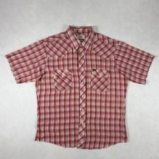 Vintage 80s Wrangler Mens XL Red Plaid Pearl Snap Short Sleeve Western Shirt USA