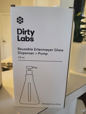 Dirty Labs Reusable Erlenmeyer Glass Soap Dispenser Pump Clear 375 mL