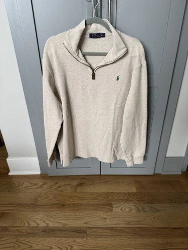 Mens Polo Ralph Lauren Estate Rib 1/4 Zip Sweater Oatmeal Beige. Size:XL