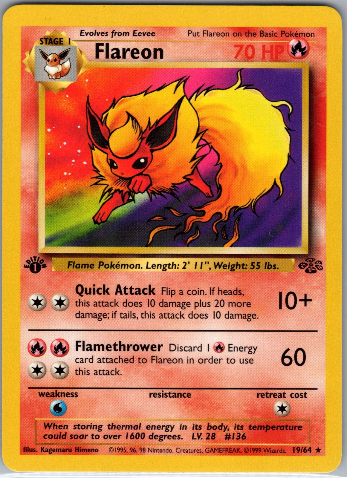 1st Edition Flareon 19/64 Jungle NM Pokemon Free Shipping