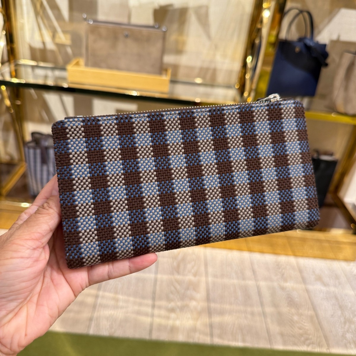 Tory Burch Blake Slim Wallet 177030 Blue Multi Woven Nylon $270 | eBay
