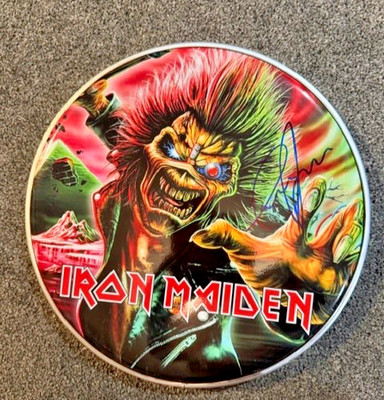 Iron Maiden Run For Your Lives Tour Simon Dawson DrumHead Signed See Photo Proof