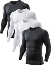 4 Pack Compression Shirts for Men Long Sleeve Athletic Cold Weather Base Laye...