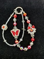 Red Butterfly Phone Wristlet Keychain Crystal Beaded Bag Charm with Rhinestone