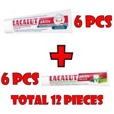 6 pcs Lacalut Active Plus and 6 pcs Lacalut Active Herbal. Toothpaste. 75 ml