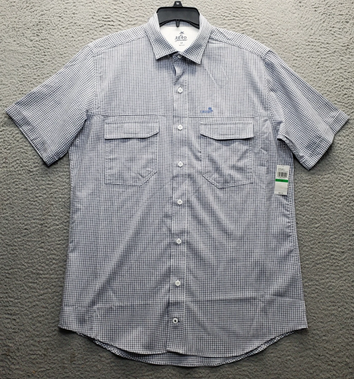 IZOD Saltwater Fishing Shirt Mens LT Multi Gingham Vented Short Sleeve Button Up