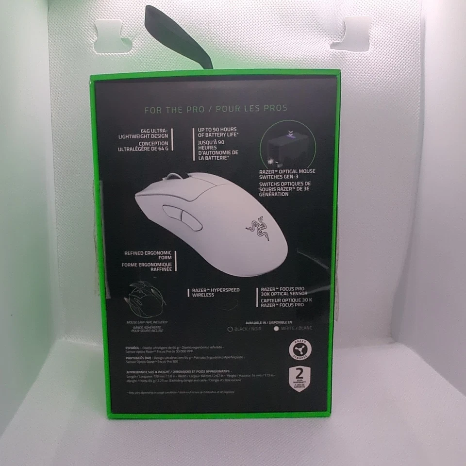 Razer DeathAdder V3 Pro White Wireless Gaming Mouse 30K DPI 64g  Ergonomic - NIB - Image 2 of 4