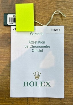 Rolex Chronometer Zertifikat für Datejust 116261 Original Authentic