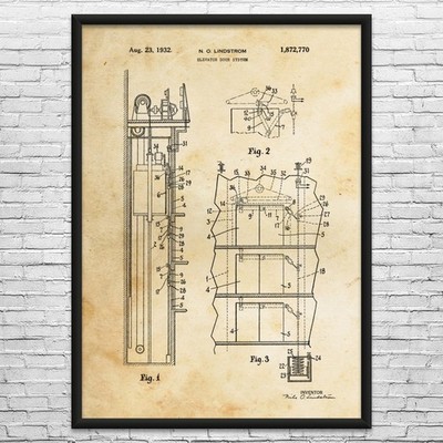 Elevator Door Patent Wall Art: Industrial Art, Architect Gift, Engineering Gift