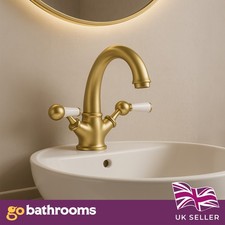 Traditional Brushed Gold Basin Mono Mixer Tap Includes Click Clack Waste