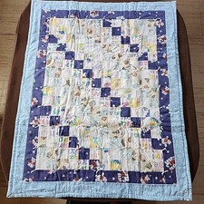 Handmade Flannel Baby Blanket Tied Blue Quilt. 39" X 31" Vintage Winter Weight