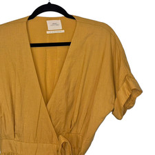 Urban Outfitters Gabrielle Linen Blend Mustard Yellow Wrap Midi Dress - Size S