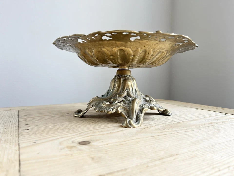 Vintage Antique Baroque Italian Brass Cherub Pedestal, Epergne, Fruit Bowl, Gold - Image 3 of 4