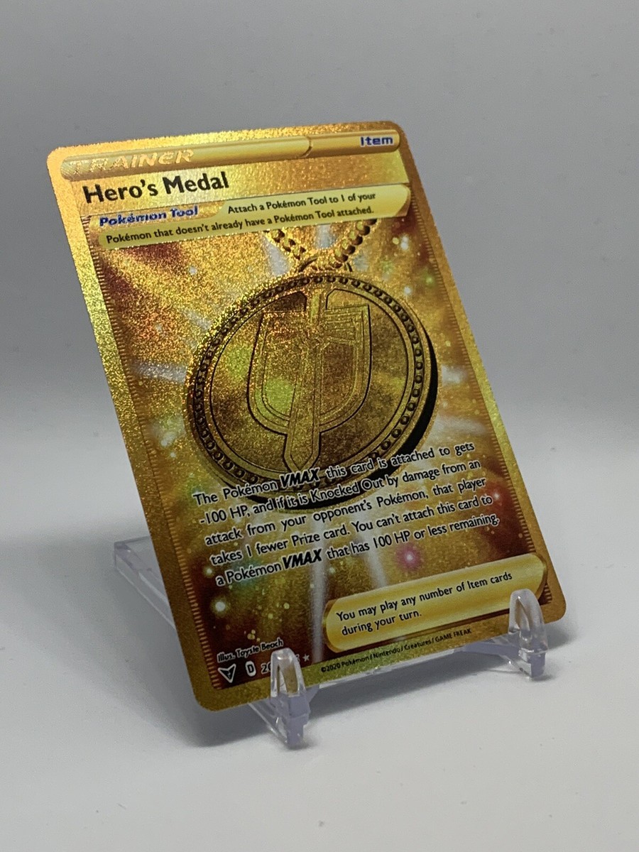 Pokemon TCG Hero's Medal SWSH Vivid Voltage 201/185 Gold Secret Holo Rare NM
