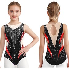Kids Girls Jumpsuit Shiny Bodysuit Sparkling Dancewear Roller Metallic Mesh