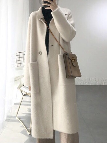Womens Cashmere Mink Fur Loose Long 