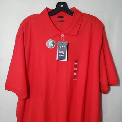 IZOD Polo Shirt Mens XXL Red Short Sleeve 100% Cotton No Roll Collar NWT 
