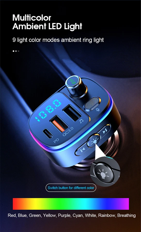 Bluetooth 5.0 Car Wireless Adapter FM Transmitter MP3 Radio AUX Fast USB Charger - Image 4 of 4