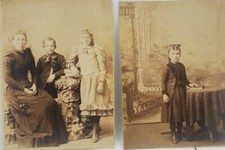 Two Antique Cabinet Cards - Young Girl Posing Stand w Book, Mother with Children